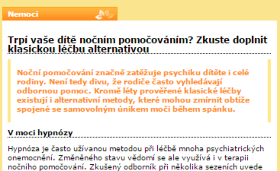 Trpí vaše dítě nočním pomočováním? Zkuste doplnit klasickou léčbu alternativou